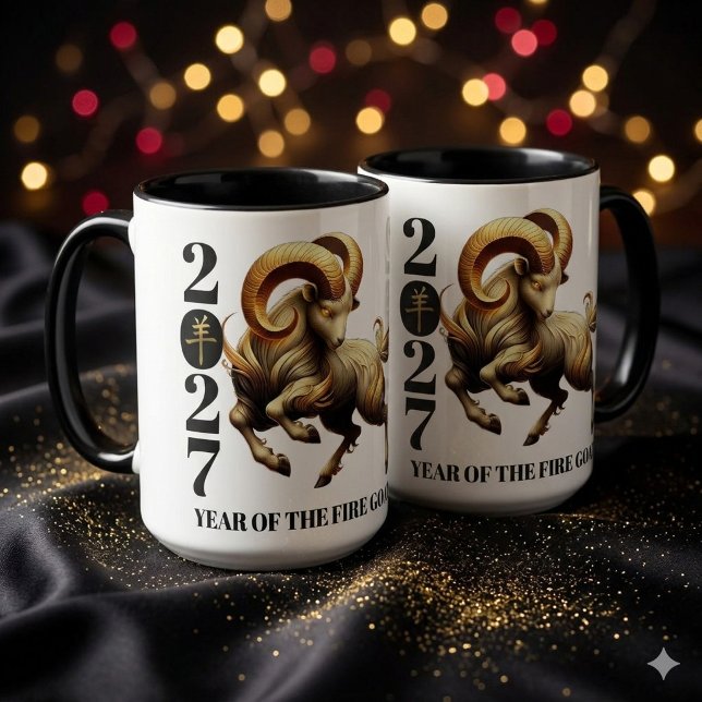 Smakfullt guld kinesiskt år för eldens get 2027 mugg (Stunning Red & Gold Chinese Year of the Fire Goat 2027 15oz Combo Mugs Cover Photo)