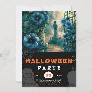 Smakfullt Halloween-grift med blå blommor Inbjudningar
