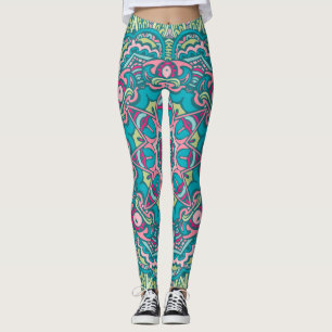 Smaklig bohemisk Stil-turkos och Rosa Leggings