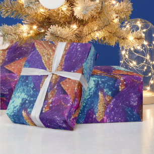 Smaklig glittery Lila Blue och Guld Löv Presentpapper