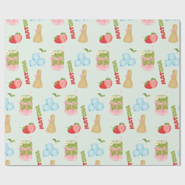 Smaklig Jordgubb Matcha med Band  Presentpapper (Platt)