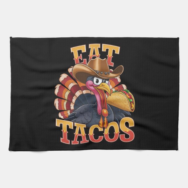 Smaklig kalkon äter tacos  Rolig mexikan  Kökshandduk (Horisontell)