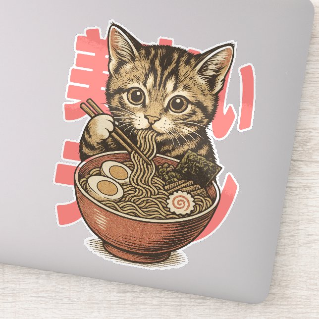 Smaklig Ramen Katt Vinyldekal Klistermärken (Detalj)