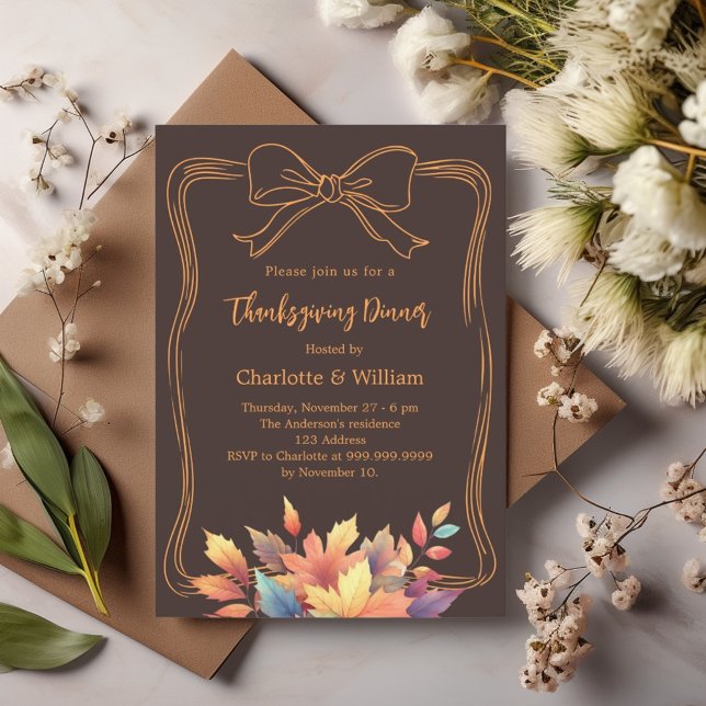 Smaklig Thanksgiving-middag båge bistre bruna höst Inbjudningar (Skapare uppladdad)