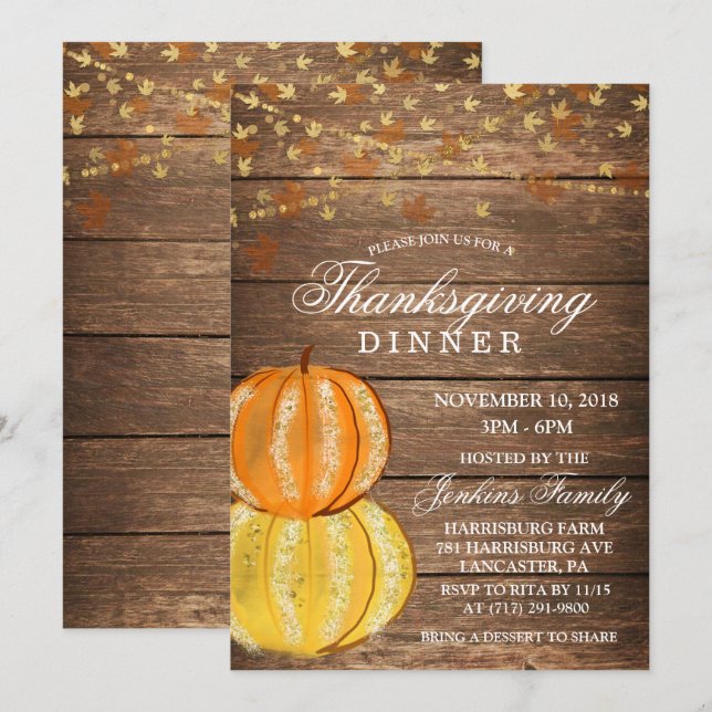 Smaklig Thanksgiving-middag Höst Pumpa Inbjudan (Fram/baksida)