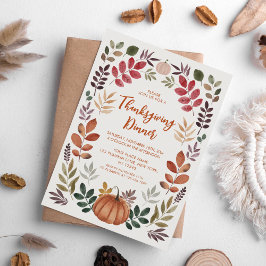 Smaklig Thanksgiving-middag Pumpa & Höstlöv Inbjudningar