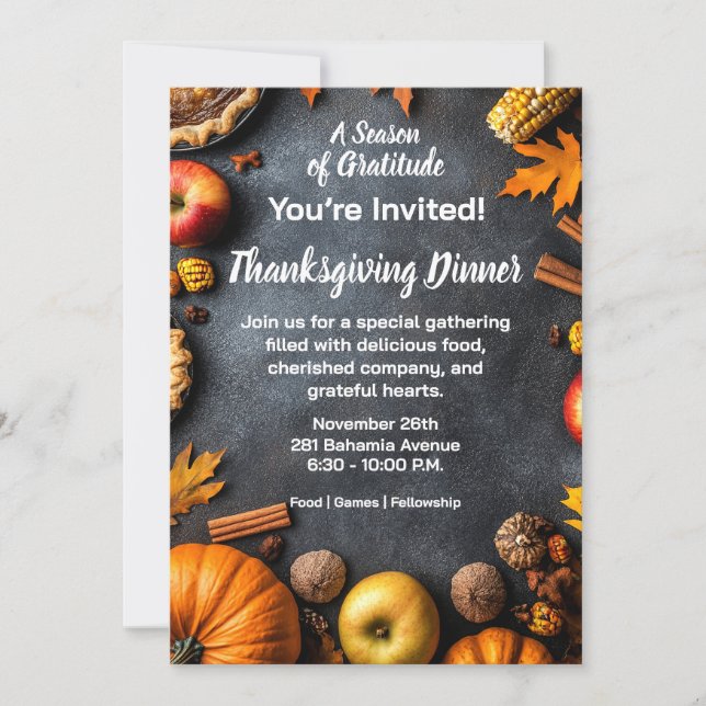 Smaklig Thanksgiving Pumpa Höst Inbjudningar (Framsida)