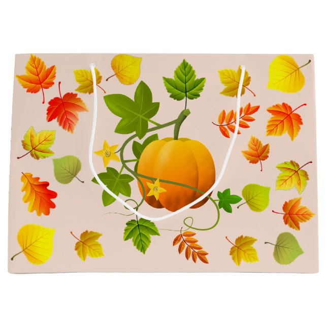 Smaklig Thanksgiving-pumpa & höstlöv på beige (Framsidan)