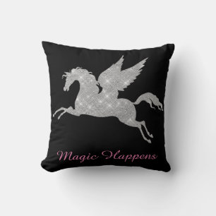 Smaklig Unicorn Black Background Magic Happic Kudde
