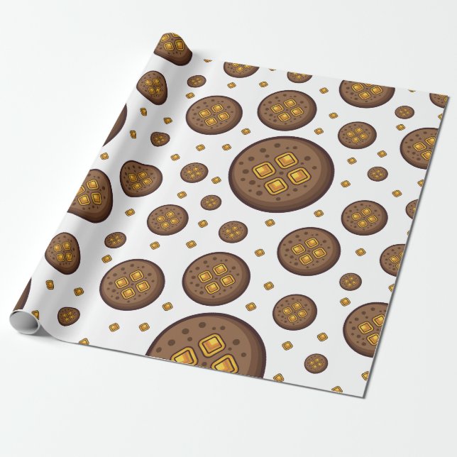 Smakliga chokladchipskakor sömlöst mönster presentpapper (Utrullad)