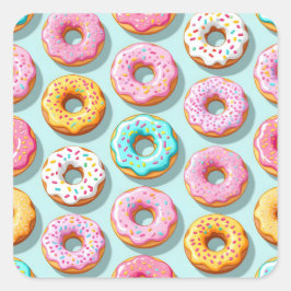 Smakliga creamdonuts blå fyrkantigt klistermärke