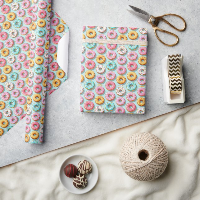 Smakliga creamdonuts blå presentpapper (Hantverk)