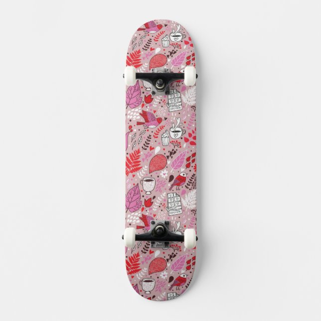Smakligt mönster med fåglar och blommor old school skateboard bräda 21,6 cm (Framsida)