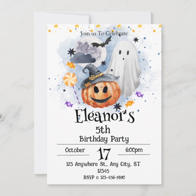 Smakoky Watercolor Cute Halloween-inbjudan Inbjudningar (Framsida)