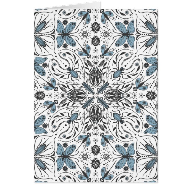 Småkryp, svarta och blå hälsningskort (Framsidan)