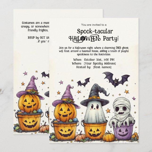 Smaktakulär Halloween fest! Inbjudningar (Fram/baksida)