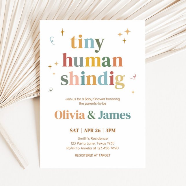 Smal barnstödsskugga för människan inbjudningar (Tiny Human Shindig Retro Baby Shower Invitation
)