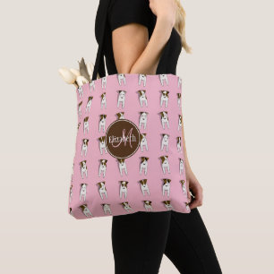 Smal Jack Russell Terriers mönster tote w monogram Tygkasse