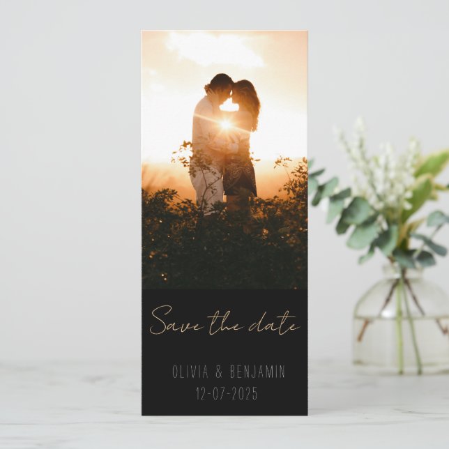 Smal minimalistisk 2-foto Spara datum Inbjudningar (Stående Fram)