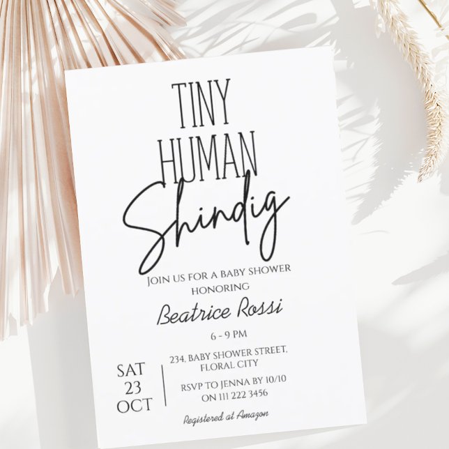 Smal Neutralt för människosmugglare Modern babydus Inbjudningar (Tiny Human Shindig Baby Shower Invitation)