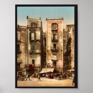 Smala gator, Neapel, Italien klassisk Photochrom Poster