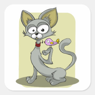 Smala Katt och Rosa Fyrkantigt Klistermärke