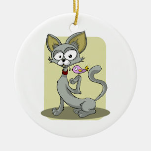 Smala Katt och Rosa Julgransprydnad Keramik