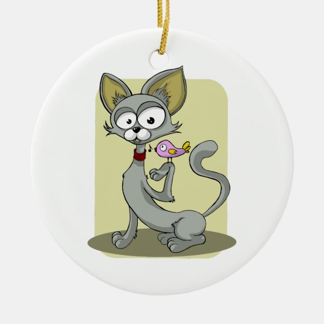 Smala Katt och Rosa Julgransprydnad Keramik (Framsidan)