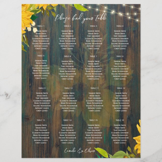 SMALL 16 Bord Rustic Wood Ljus SEATING CHART (Framsida)