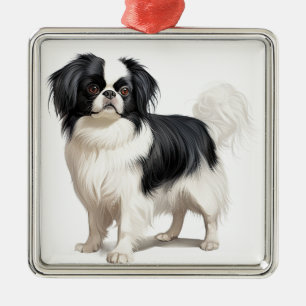 SMALL ADORABLE BLACK AND WHITE JAPANESE CHIN HUND JULGRANSPRYDNAD METALL