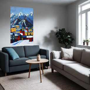 Small American City i berget AI Art Poster