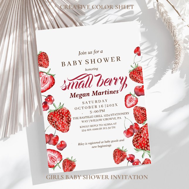 Small Berry Watercolor Girl Baby Shower Inbjudningar (Skapare uppladdad)