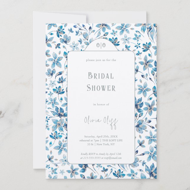 Small Blåa blommor Möhippa Inbjudningar (Framsida)