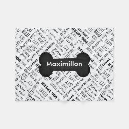 SMALL Black Bone med Namn på White Fleecefilt