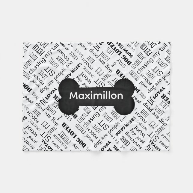 SMALL Black Bone med Namn på White Fleecefilt (Framsidan (Horisontell))