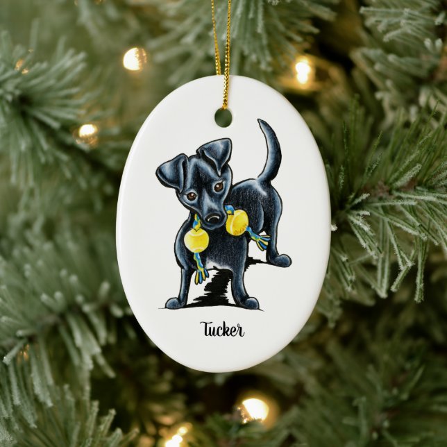 Small Black Dog Personalized Julgransprydnad Keramik (Träd)