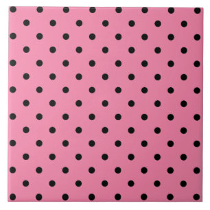 Small Black Polka dots på shock rosa Kakelplatta