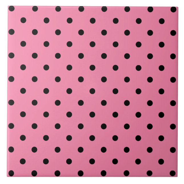 Small Black Polka dots på shock rosa Kakelplatta (Framsidan)