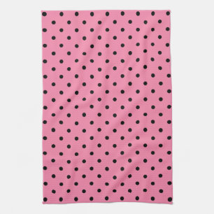 Small Black Polka dots på shock rosa Kökshandduk