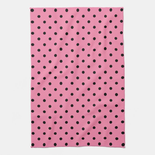 Small Black Polka dots på shock rosa Kökshandduk (Vertikal)