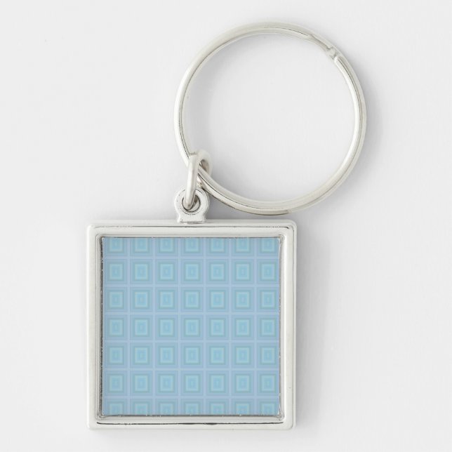 Small blue squares. fyrkantig silverfärgad nyckelring (Framsidan)