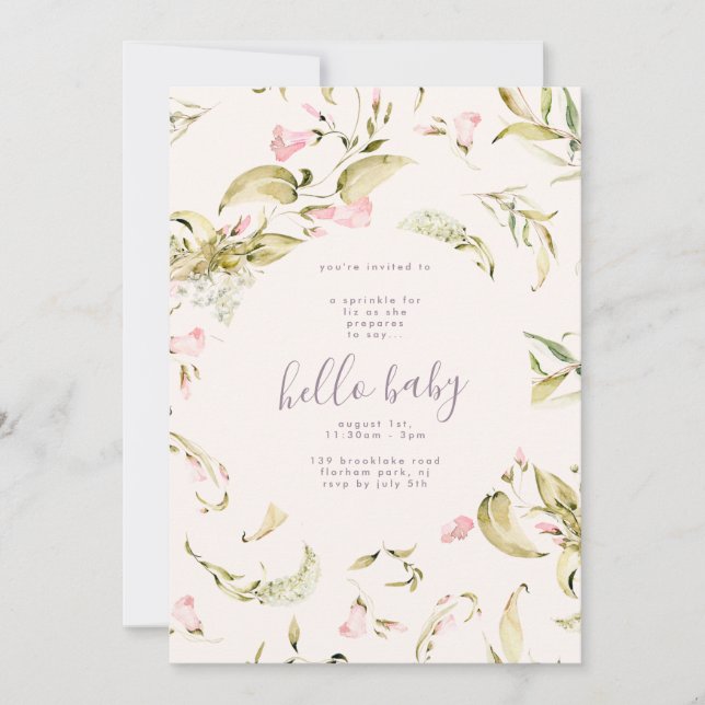 Small Boho Wildblommor Garden Hej Baby Shower Inbjudningar (Framsida)