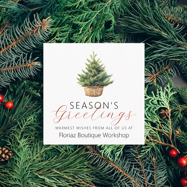 Small Business Christmas Tree Winter Greenery Fyrkantigt Visitkort (Small Business Christmas Tree Winter Greenery Square Business Card)