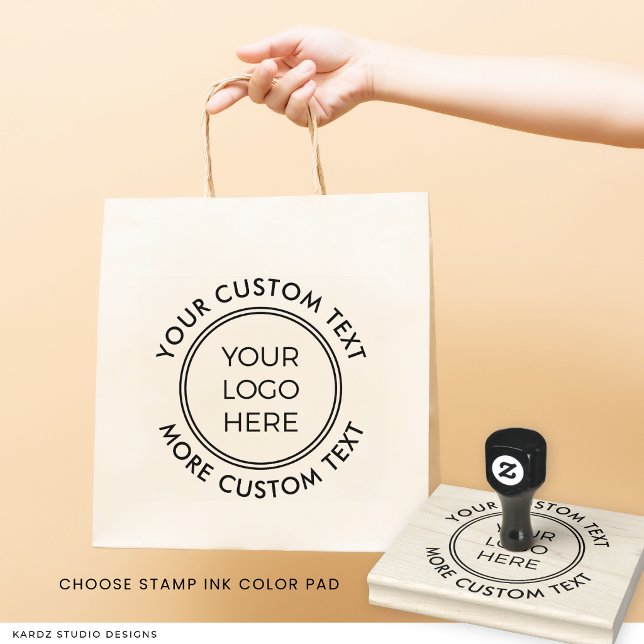 Small Business Logo Custom Text Rubber Stamp Stämpel (The stamp shown is 4x5 inches. Choose a size and an optional color ink pad.)