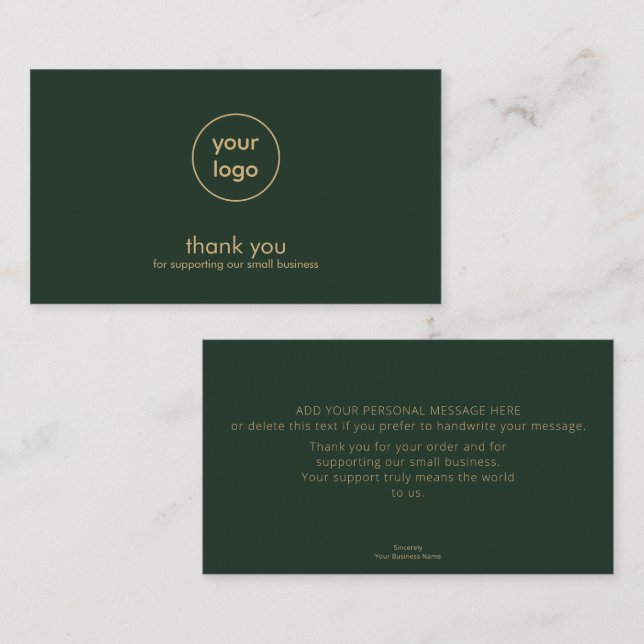 Small Business Logo Thank You Card Olive Gold Visitkort (Fram/baksida)