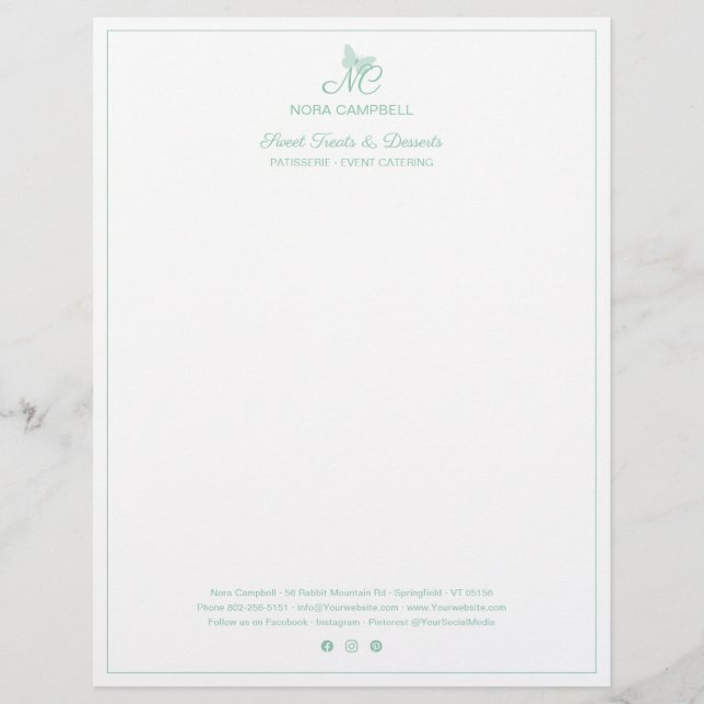 Small Business Monogram Social Media Mint Gräns Brevhuvud (Framsida)