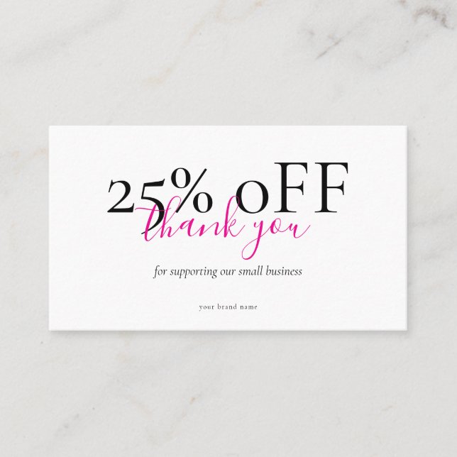 Small Business Thank You Discount Card Blush Visitkort (Framsida)