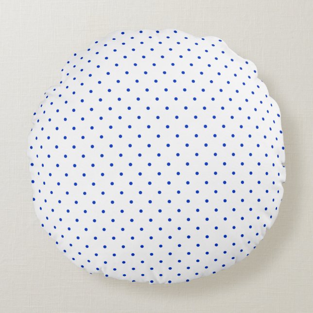 Small Cobalt Blue Polkadots on White Round Pillow Rund Kudde (Framsidan)