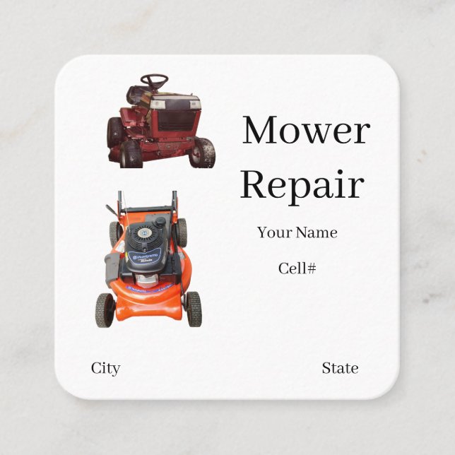 Small Engine Riding Mower Business Card Fyrkantigt Visitkort (Framsida)