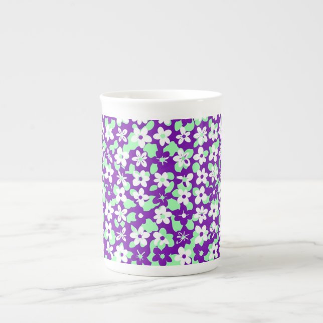 Small Floral Pattern Mint and Purple Benporslin Mugg (Framsidan)
